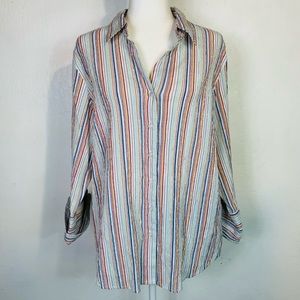 Vintage 80s 90s Joanna Plus Size 1X Button Down Shirt Top Vertical Stripes